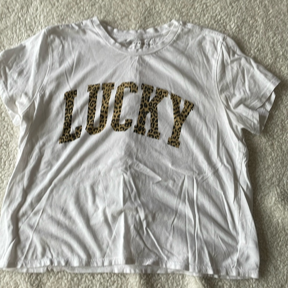 Lucky brand leopard printed front brand cropped tshirt